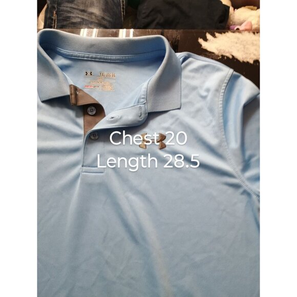 Under Armour Youth XL‎ Loose Fit HeatGear Polo Shirt Light Blue - Picture 4 of 7